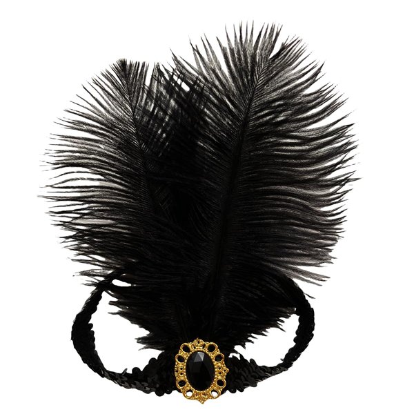 XKTEI 2 Pieces 1920s Flapper Headband,Sequins Feather Headpiece,Mardi Gras Carnival Party Headwear Costume Accessory,Women Girls (Black, Free Size)