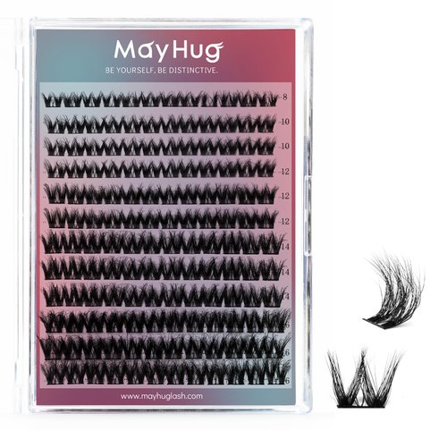 Lash Clusters DIY Eyelash Extensions 144 Clusters Lashes D Curl Mayhug 3D Eyelash Clusters Extensions Fluffy Wispy Lashes Cluster Fluffy Effect & Ultra-Soft & Super Light & DIY at Home (Prism)