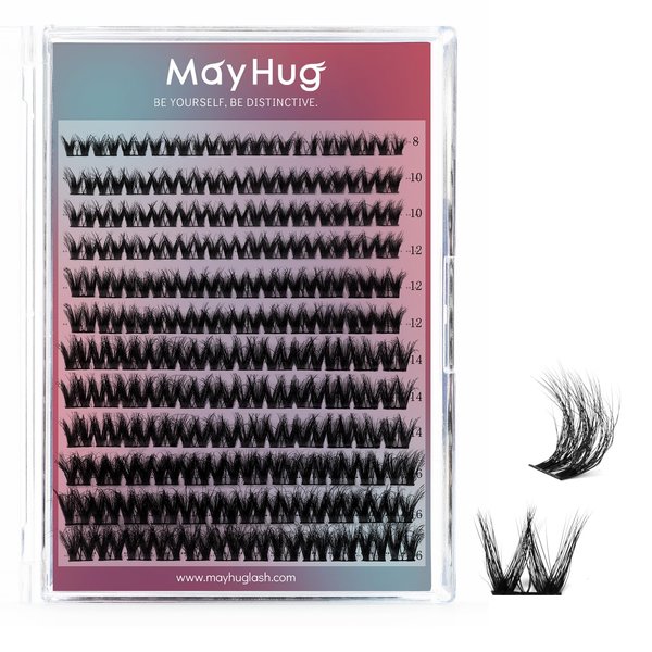 Lash Clusters DIY Eyelash Extensions 144 Clusters Lashes D Curl Mayhug 3D Eyelash Clusters Extensions Fluffy Wispy Lashes Cluster Fluffy Effect & Ultra-Soft & Super Light & DIY at Home (Prism)