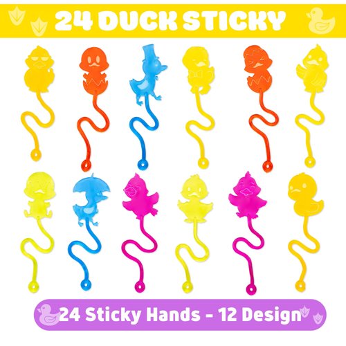 24PCS Duck Sticky Hands Bulk Party Favors - Perfect Birthday Party Supplies for Kids Aged 4-12 Stretchy Sticky Hand Fidget Toys Goodie Bag Stuffers Treasure Box Toys Classroom Prizes Student Gifts