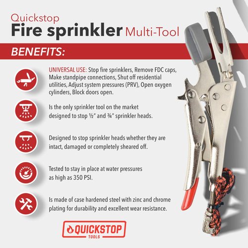 QUICKSTOP Q-MT Multi-Tool Fire Sprinkler Heads Shutoff Tool for Managing Accidental Fire Sprinklers Activation and Water Damage, Works On Upright, Pendant and Sidewall Sprinklers and Recessed Heads