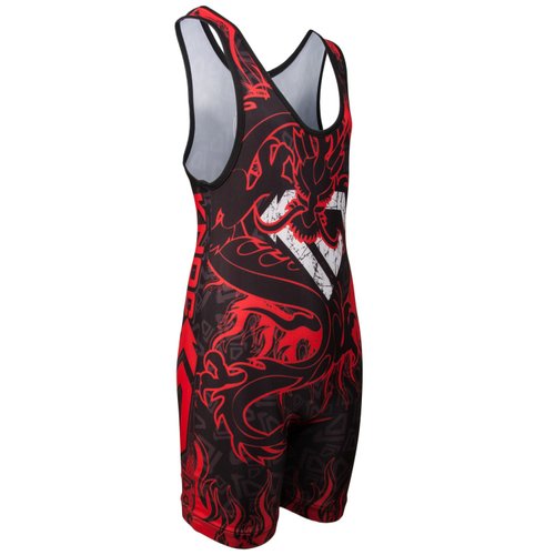 KO Sports Gear - Unisex Wrestling Singlet (Red Dragon, Adult X-Small)