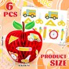 Whaline 6Pcs Back to School Honeycomb Centerpieces with Pencil Ruler Palette Pattern Stickers Red Apple Shape Honeycomb Table Decorations for First Day of School Classroom Party Supplies
