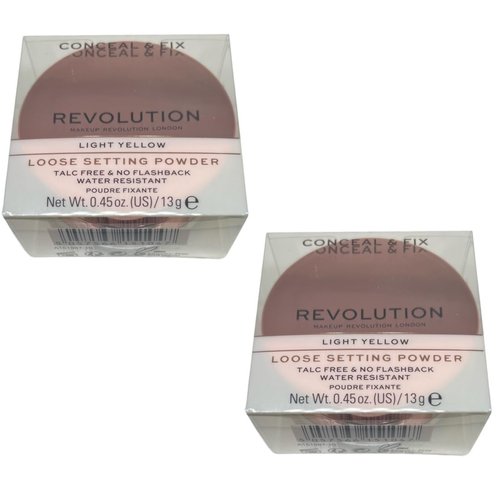 Pack of 2 Makeup Revolution Beauty Conceal & Fix Setting Powder, Light Yellow