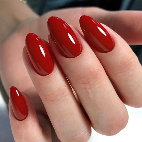 Kikmoya Red Almond Press on Nails Short Reusable False Nails Full Cover Fake Nails Kit Stick on Nails Tips for Women in 15 Sizes -30pcs