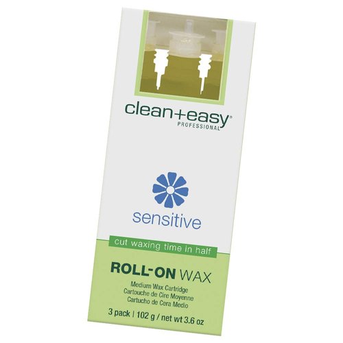 Clean + Easy Medium Sensitive Roll-On Wax Refill, For Hygienic Facial And Body Hair Removal Treatment, Great for Sensitive Skin, Ideal for All Skin and Hair Types, 3-Pack
