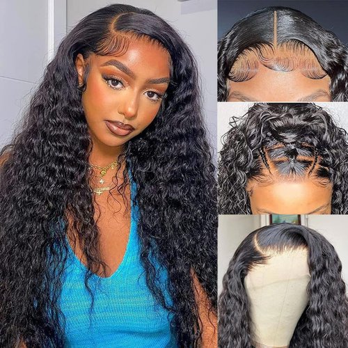20 Inch 5x5 Lace Front Wigs Human Hair Pre Plucked 150% Density Water Wave Glueless Lace Frontal Wigs Human Hair for Women 5x5 Brazilian Virgin HD Lace Closure Human Hair Wigs with Baby Hair