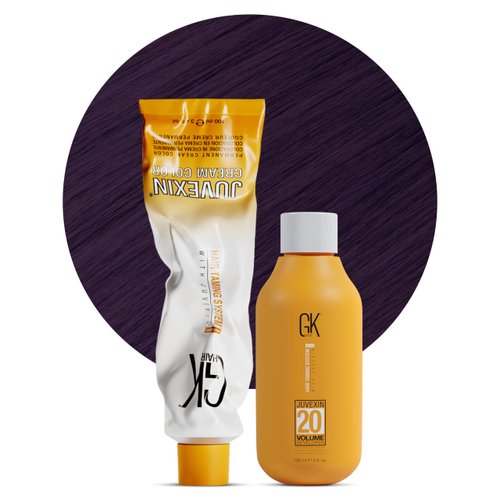 GK HAIR Global Keratin Mixtones Violet Hair Color Cream Tube (3.4 Fl Oz/100ml) + 20 Volume Developer (5 Fl Oz/150ml) - Professional Permanent Long Lasting Toner Dye