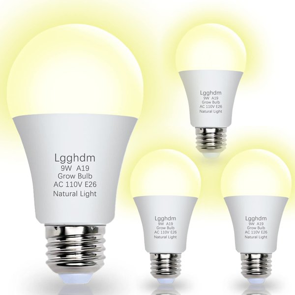 4 Pack Grow Light Bulb A19 Bulb,LED Grow Lights for Indoor Plants,Full Spectrum, 9 Watt Grow Light Bulb,Grow Light for Indoor Plants, Seedlings, Greenhouse, Hydroponic (Natural Light)