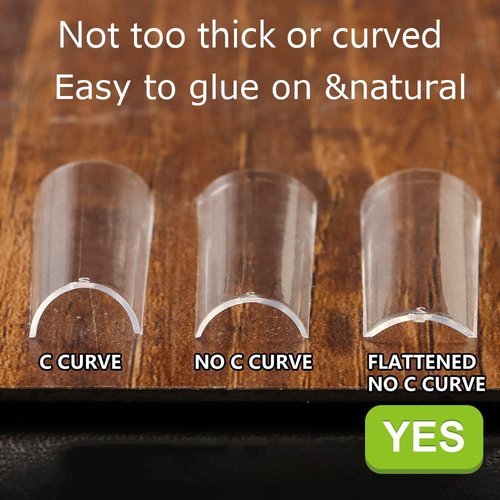 INENK Flattened No C Curve XXL Square Nail Tips, Clear Half Cover Tapered Square Straight Nail Tips Flat for Acrylic Nails Salons and DIY with a Box(10 Sizes 500PCS)