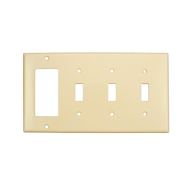 Leviton P326-I 4-Gang 3-Toggle 1-Decora/GFCI Device Combination Wallplate, Ivory