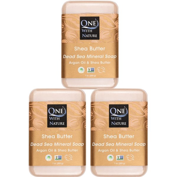 One With Nature Dead Sea Mineral Shea Butter Soap with Argan Oil 7oz 3Pack - Dead Sea Salt Includes Sulfur, Magnesium, and 21 Essential Minerals - 100% Natural, Ideal for All Skin Types