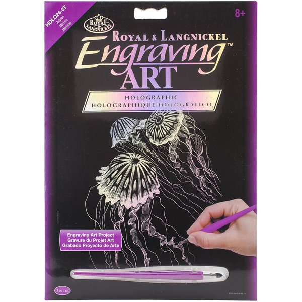 ROYAL BRUSH HOLOFL-24 Holographic Foil Engraving Art Kit, 8-Inch by 10-Inch, Jellyfish , Blue