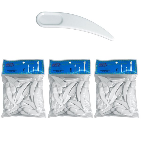 PANA Curved Boomerang Disposable Plastic Cosmetic Spatula for Mixing and Sampling Makeup, Skincare, Creams, Lotions, and Masks (White, 3 Packs)