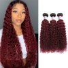 Ombre Dark Red Curly Weave Human Hair 3 Bundles 99J Brazilian Curly Hair 100g/Bundles Burgundy Kinky Curly Human Hair Extensions for Black Women (10"12"14")