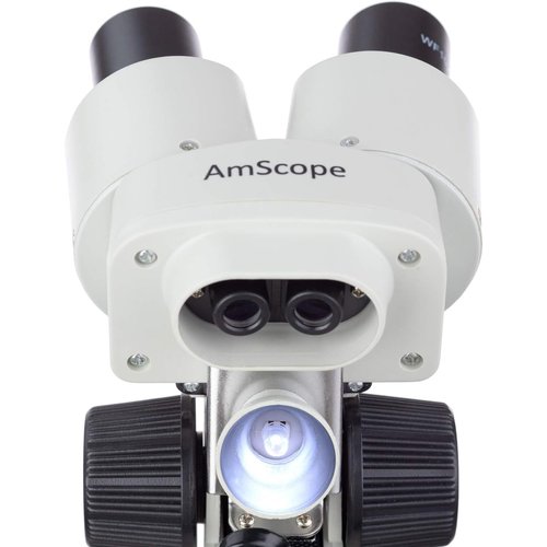AmScope Kids SE100Z-LED Portable Binocular Stereo Microscope, WF10X and WF20x Eyepieces, 20X and 40X Magnification, 2X Objective, LED Light Source, Reversible Black/White Stage Plate, Battery-Powered