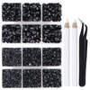 LPBeads 6400 Pieces Hotfix Rhinestones Black Flat Back 5 Mixed Sizes Crystal Round Glass Gems with Tweezers and Picking Rhinestones Pen