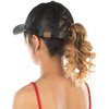Funky Junque Criss Cross Hat Womens Baseball Cap Distressed Ponytail Messy Bun Trucker Ponycap (American Flag - Black (Distressed) Black Mesh)