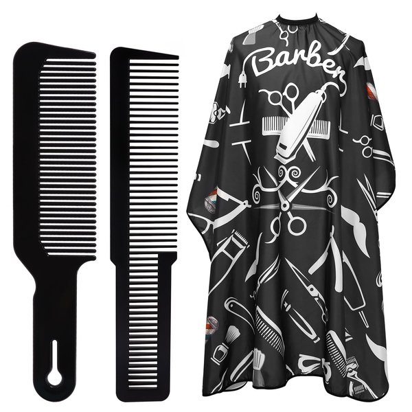 Barber Cape Professional Hair Cutting Cape,3 Pieces Salon Barber Capes Set for Men Hair Cutting Hairdresser Stylists Capes with Adjustable Closure Neck Duster Brush and Combs(Hair Cape+Brush)