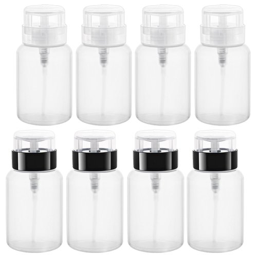 Mirrline 8 Pcs 200ml/6.8oz Push Down Pump Dispenser Plastic Lockable Pump Dispenser Bottle Pumping Empty Bottles with Flip Top Cap for Nail Polish Makeup Remover