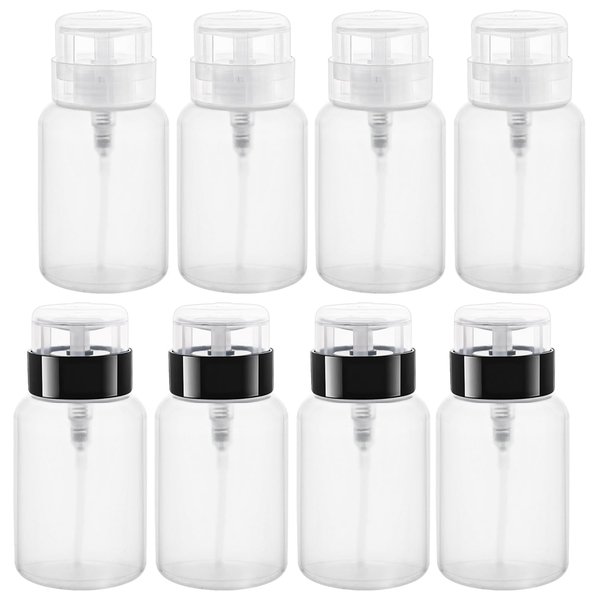 Mirrline 8 Pcs 200ml/6.8oz Push Down Pump Dispenser Plastic Lockable Pump Dispenser Bottle Pumping Empty Bottles with Flip Top Cap for Nail Polish Makeup Remover