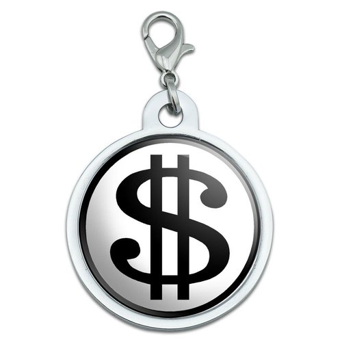 Dollar Sign White and Black Large Chrome Plated Metal Pet Dog Cat ID Tag