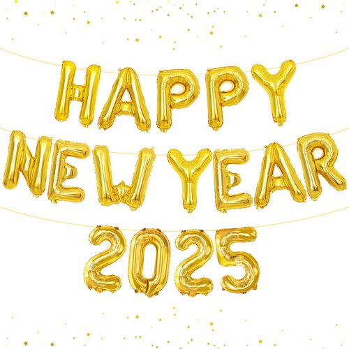 KatchOn, Gold Happy New Year 2025 Balloons - 16 Inch | Happy New Year Balloons for Happy New Year Decorations 2025 | New Years Eve Party Supplies 2025 | New Years Decorations 2025 | NYE Party Supplies