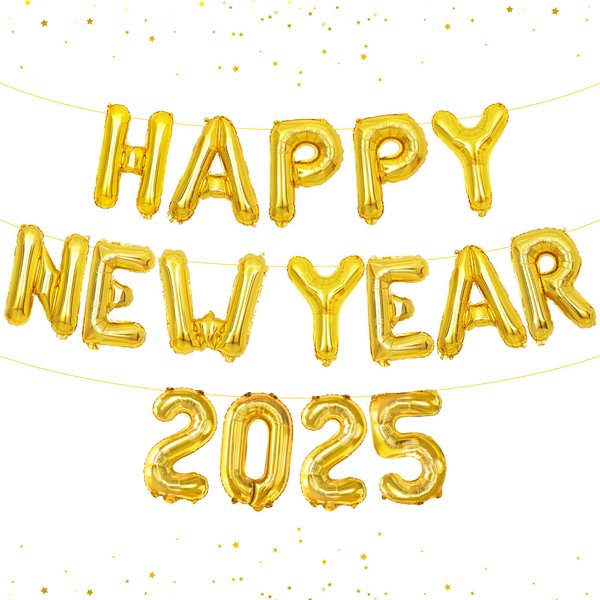 KatchOn, Gold Happy New Year 2025 Balloons - 16 Inch | Happy New Year Balloons for Happy New Year Decorations 2025 | New Years Eve Party Supplies 2025 | New Years Decorations 2025 | NYE Party Supplies