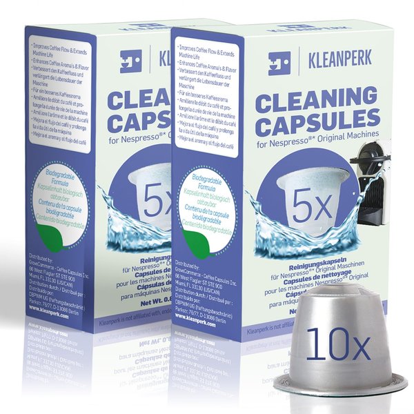 KLEANPERK 10 Pack Cleaning Pods Compatible with Nespresso Original Machines I Cleaning Kit for Better Tasting Coffee I Coffee Machine Cleaner I Easy and Safe to Use
