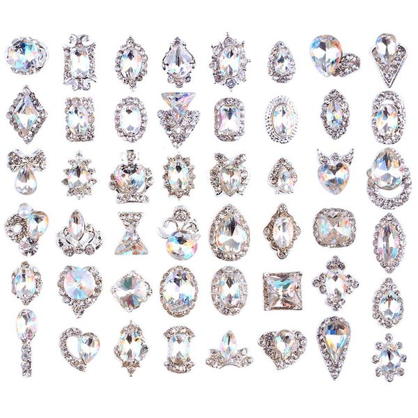 48PCS 3D Luxury Nail Art Rhinestones Nail Diamonds Glass Crystal AB Metal Gems Jewels Stones for DIY Nail Art Work Design Decoration Craft Jewelry Making