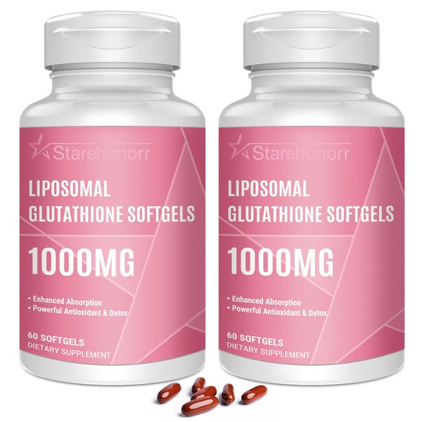 Starehonorr Liposomal Glutathione Softgels 1500MG, Reduced Glutathione Supplement with Vitamin C, Better Absorption, Non-GMO Powerful Antioxidant for Healthy Aging, Detox, Immune Health, 120 Softgels