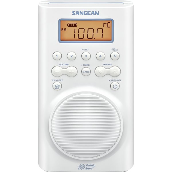 Sangean H205 AM/FM Weather Alert Waterproof Shower Radio White 6.14x 4.01x 9.72