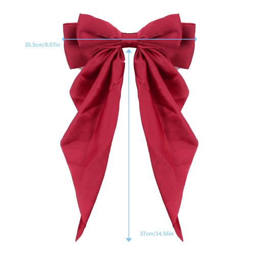 Women Bowknot Hair Clip,Vintage Satin Bow Barrette Hairclip Long Tail Headwear Hair Accessories for Ladies Big Bowknot Hairpin (Red)