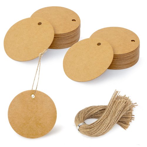 SallyFashion 160PCS Round Brown Gift Tags with String, Circle Kraft Tags for Clothing, Price, Gift, Cupcake Tags