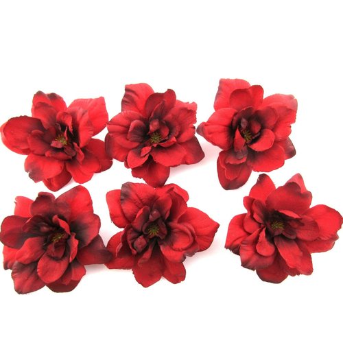 6 pc Lot Red Apple Blossom Silk Flower Hair Clips