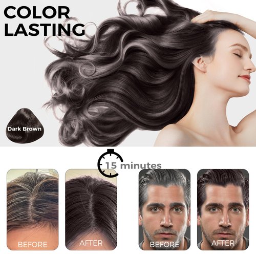 Beiler Hair Dye Shampoo Instant Herbal Ingredients Hair Coloring Shampoo Gray Hair for Men 100% Gray Coverage Women Long Lasting Hair Color (Dark Brown)
