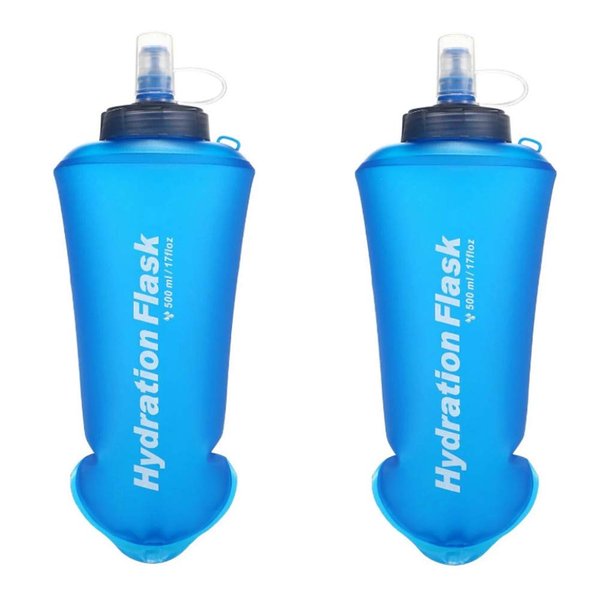 Baitoo Tpu Soft Folding Water Bottles, 2 Packs 500ML BPA-Free Collapsible Flask For Hydration Pack Collapsible Water Bottles For Running Hiking Cycling Camping Climbing(500ml-2 Packs)