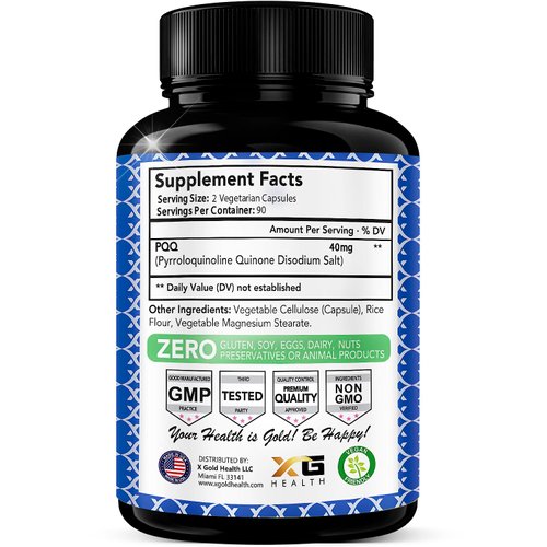 X Gold Health PQQ Supplement 40mg - 180 Veggie Capsules | Pyrroloquinoline Quinone Supplement | 99,7%+ Highly Purified and Bioavailable | Mitochondrial Energy Optimizer | Made in USA, Non-GMO