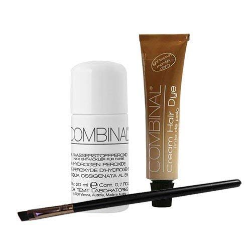 Combinal Cream Hair Dye (Light Brown) .5 oz with Brush & 5% Hydrogen Peroxide .7 oz