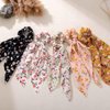 Jewemia Hair Scarf Scrunchies for Women Bow Scrunchy with Ribbon Long Hair Flower Chiffon Scrunchies for Girls Detachable Elastics Hair Scrunchies for Beach Party Dating 5 pcs