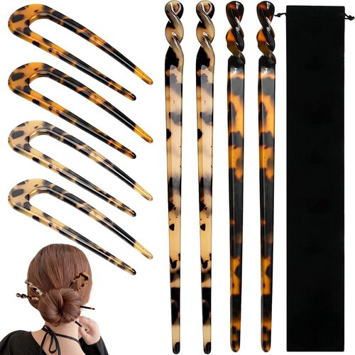 8 Pieces Acetate Hair Pins Sticks U-Shaped Straight Chopsticks Hairpin Hair Styling Accessories, Vintage Hair Pin Fork Hair Clips for Girls Women Updos Buns(Type B)