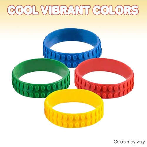 ArtCreativity 7.5 Inch Building Block Bracelets for Kids - 12 Pack - Colorful Stretchy Rubber Wristbands for Boys and Girls - Fun Birthday Party Favors for Children, Goodie Bag Fillers, Carnival Prize