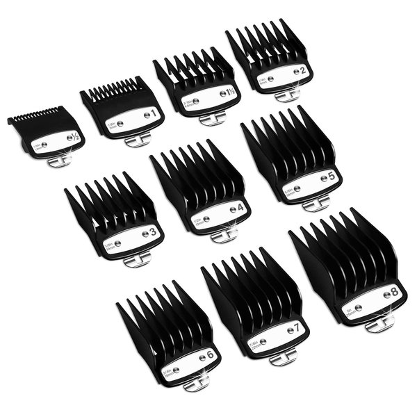 CR8GR8 for Wahl Clipper Guards Set, 10 Pcs Compatible with Wahl Guards for Clippers from 1/16” to 1”, Universal Barber Guards with Metal Clip fits for All Wahl Clippers Combs #3170-400, Black