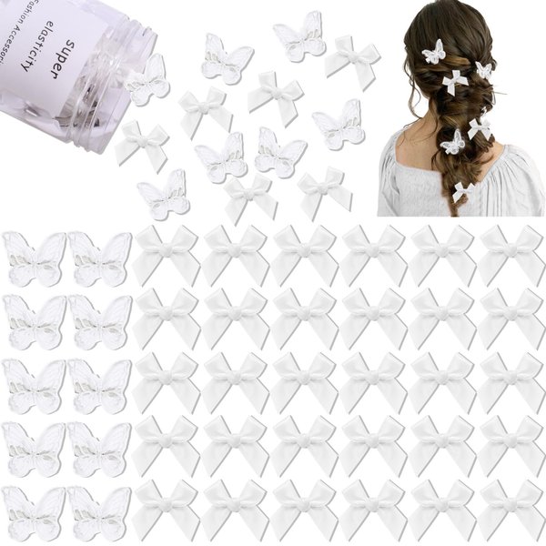 LYDZTION 40Pcs Embroidery Butterfly Hair Clips Small Bows for Hair Bow Ribbons for Girls Sweet Bow Hair Clips Non Slip Hair Clips Butterfly Hair Accessories for Cosplaying Women Girls,White