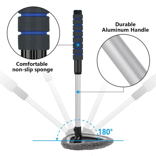 Gven Car Window Cleaner Windshield Cleaning Tool Auto Glass Cleaner Wand with Reusable Microfiber Aluminum Handle Glass Wiper Kit…