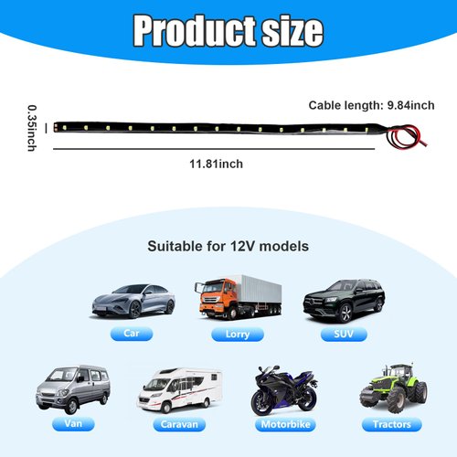 Dickno 6 PCS 15 LED Strip Underbody Light, 1Ft 12V Waterproof Car Led Interior Exterior Strip Light with 6 Inch Wire, Flexible Auto Light Strip Decoration for Car Motorcycle Truck Boat (White)