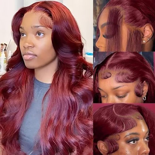 HENGROSE Burgundy Lace Front Wigs Human Hair Pre Plucked with Baby Hair Body Wave Lace Frontal Wigs Human Hair for Women 150% Density 13x4 Transparent HD Brazilian Virgin (26inch)