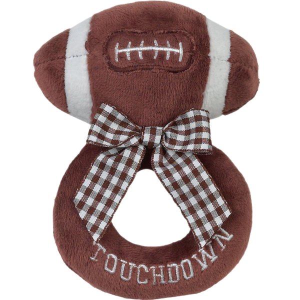 Bearington Baby Touchdown, 5.5 Inch Plush Stuffed Baby Football Soft Ring Rattle