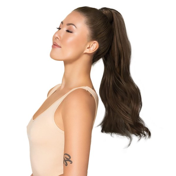 WENNALIFE Ponytail Hair Extension, 20 Inch 90g Chocolate Brown Ponytail Extension Human Hair Clip in Wrap Around Remy Human Hair Extension Hairpieces Real Human Hair