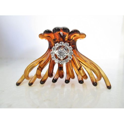 Generic Smaller brown hair claw clip for fine, thin hair with crystals